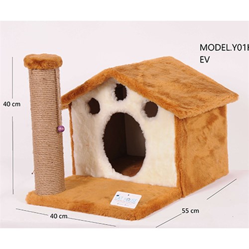 Cat Hause Y01 Ev Şeklinde Yuvalı ve Yataklı Kedi Tırmalama Evi  45 Cm